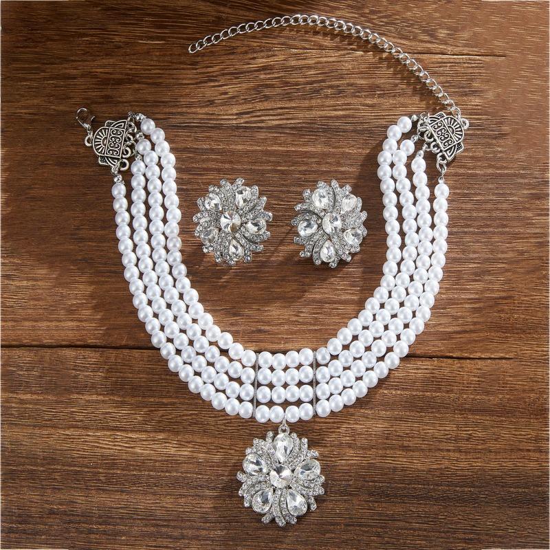 

Многослойный набор серег и ожерелья «Снежинка», инкрустированный жемчугом и бриллиантами, украшения в стиле средневекового двора 1 pair белый