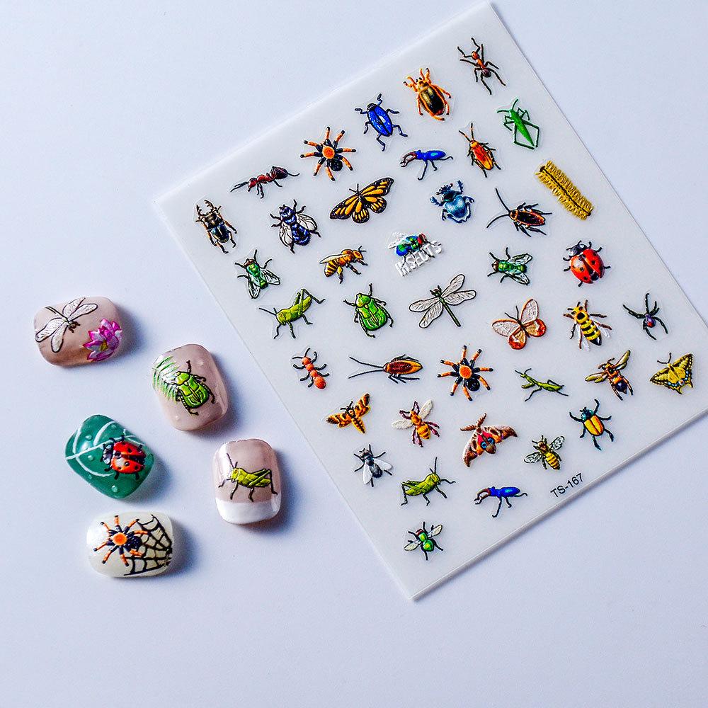 5D Embossed Dragonfly & Butterfly Nail Art Stickers with Insects & Ladybugs