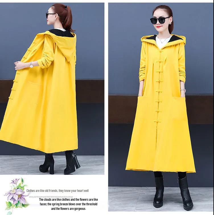 2025 Women's Warm Retro Ethnic Trench Coat - Fleece-lined, Thickened, Plus Size for Autumn/Winter