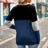 Ladies' Fashionable And Comfortable Color Blocked Hollow Out Low Round Neck Loose Long Sleeved Top