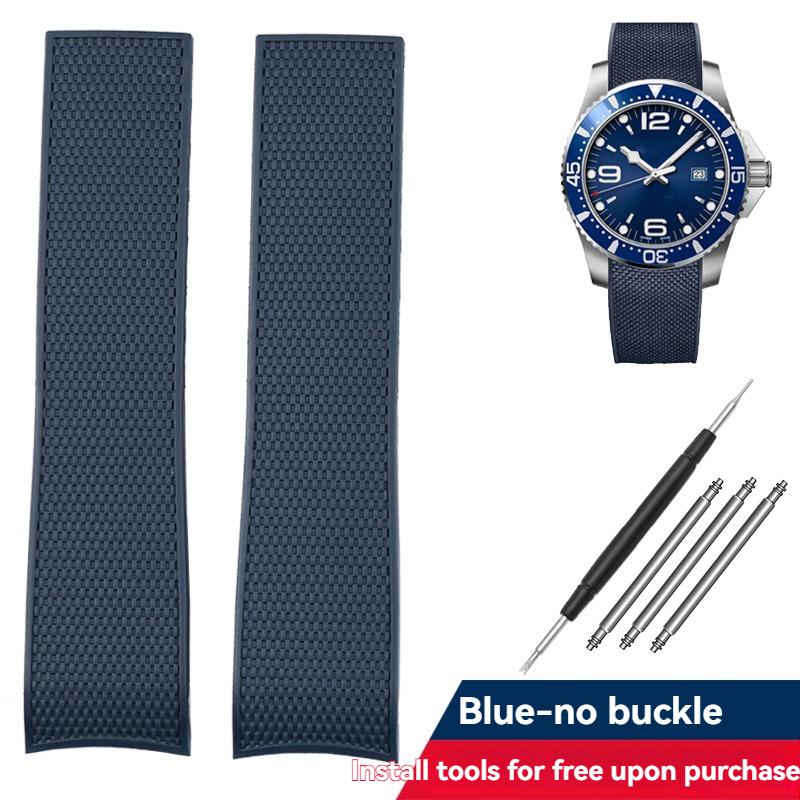 Für Longines HydroConquest L3.781/642/742/782 21mm Blaues Silikon Taucheruhrarmband - Gebogenes Ende Gummiarmband Ersatz