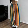 Women Plus Size Red White Plaid Printed Loose Straight Leg Full Length Pants