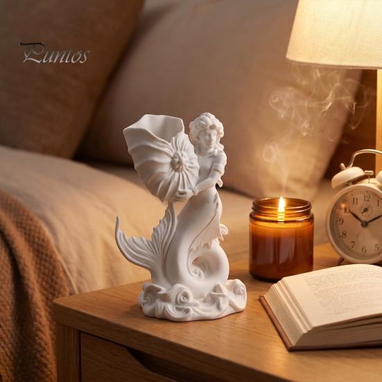 Artistic Ocean Themed Vase 3D Printed Mermaid Conch Storage Ornament, Mini Decorative Shell Desktop Organizer Flowerpot, Creative for Home Office