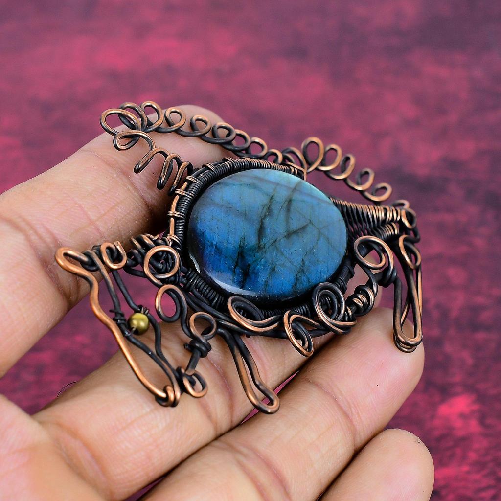 Labradorite Pendant Gemstone Pendant Handmade Copper Wire Wrapped Rabbit Pendant