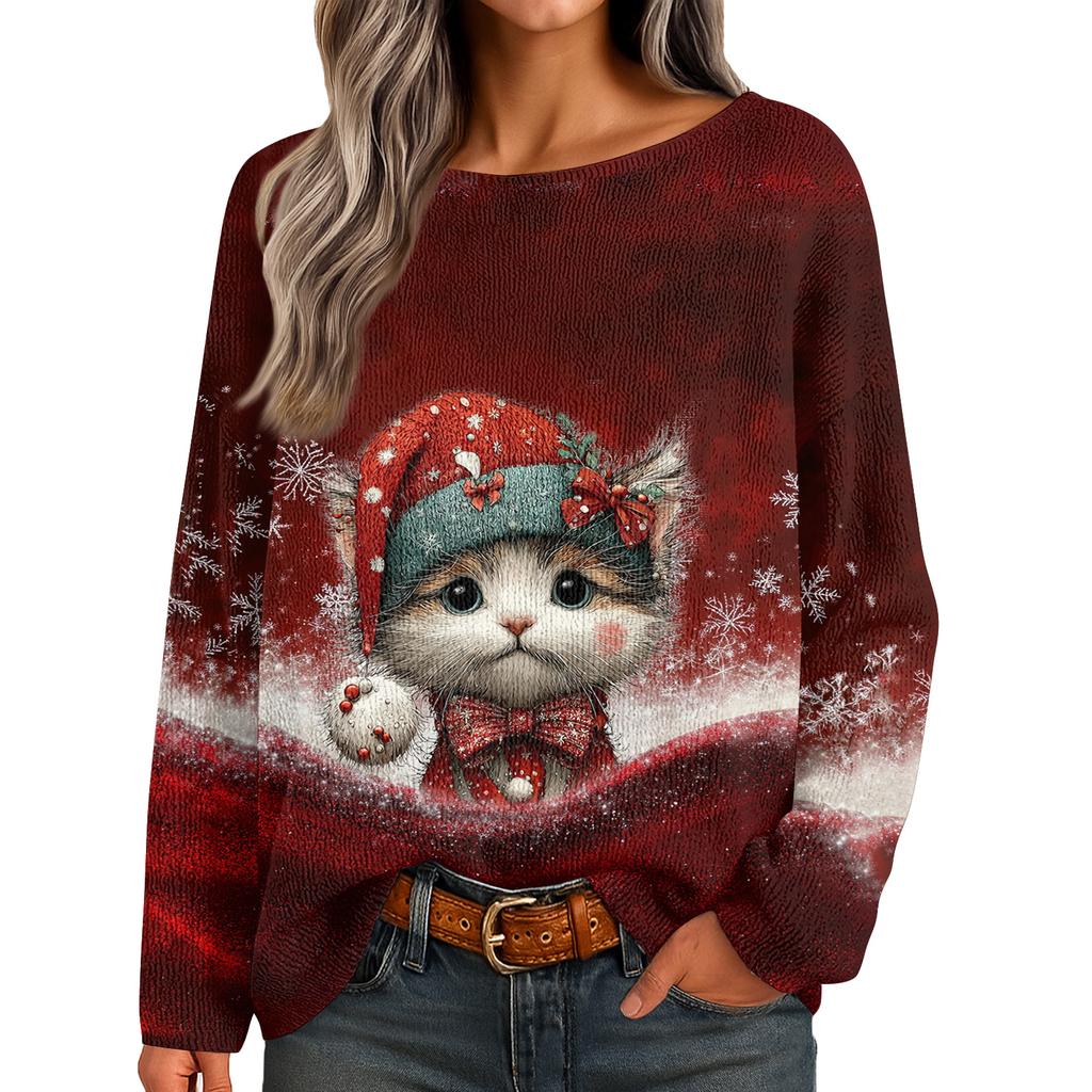 Womens  Fall Sweaters Long Sleeve Print Tops Pullover Sweaters Loose Dressy Casual Basic Clothes