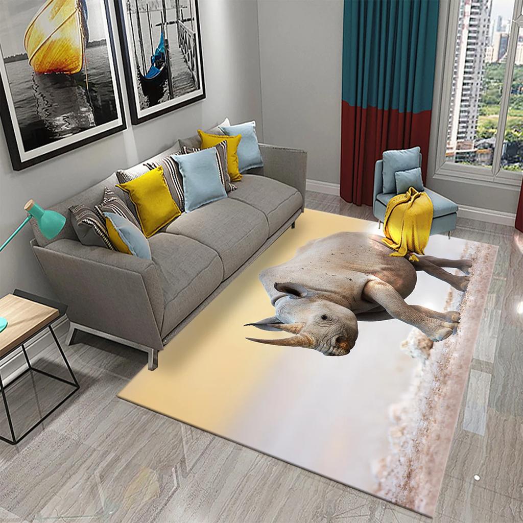 3D Rhino Carpet for Bedroom Living Room Decoration Area Mats Outdoor Rug Play Mats Kitchen Bathroom Door Entrance Non-slip Rugs