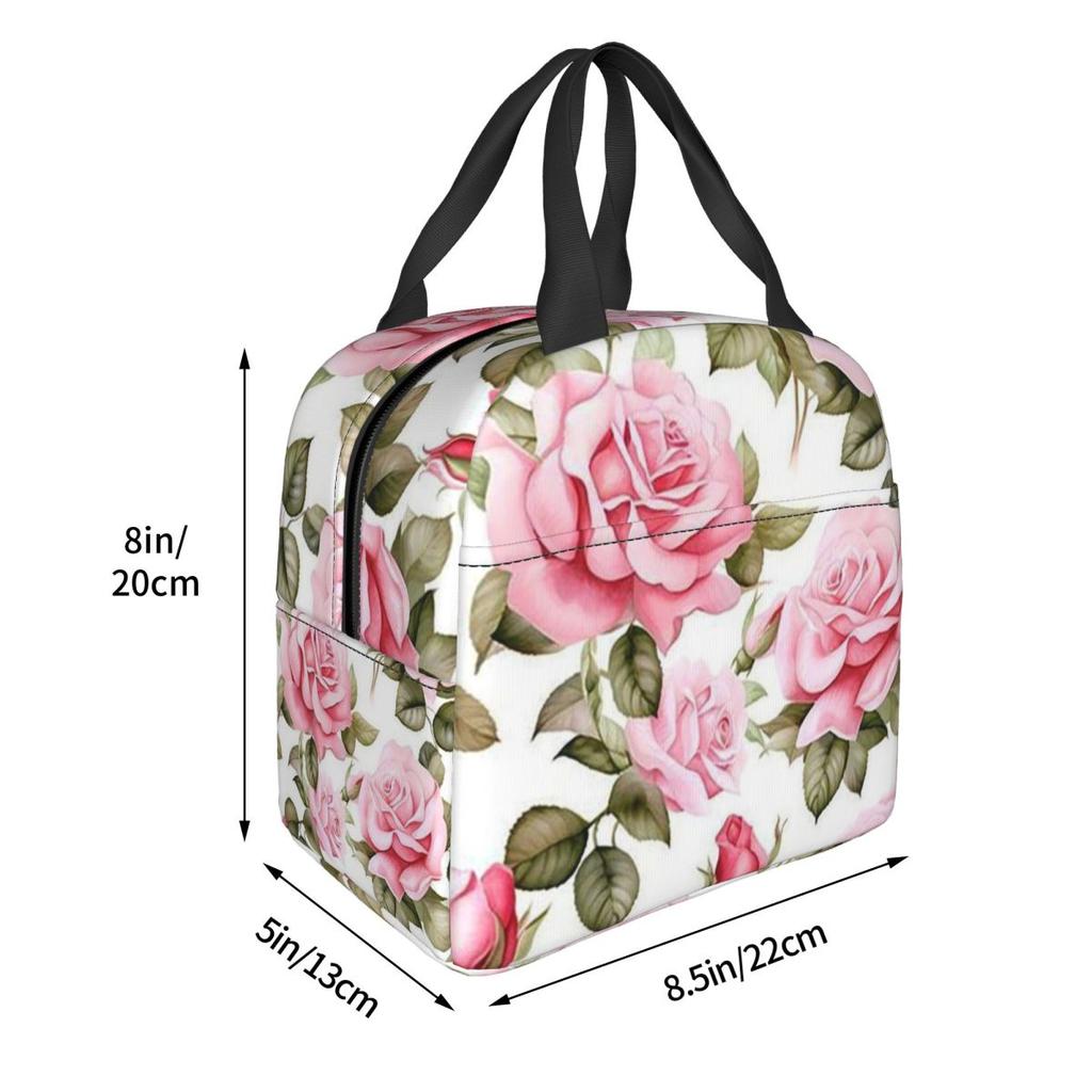 Pink Rose Watercolor Pattern Insulated Lunch Bag for Women Kids Portable Food Boxes Thermal Lunch Box Tote
