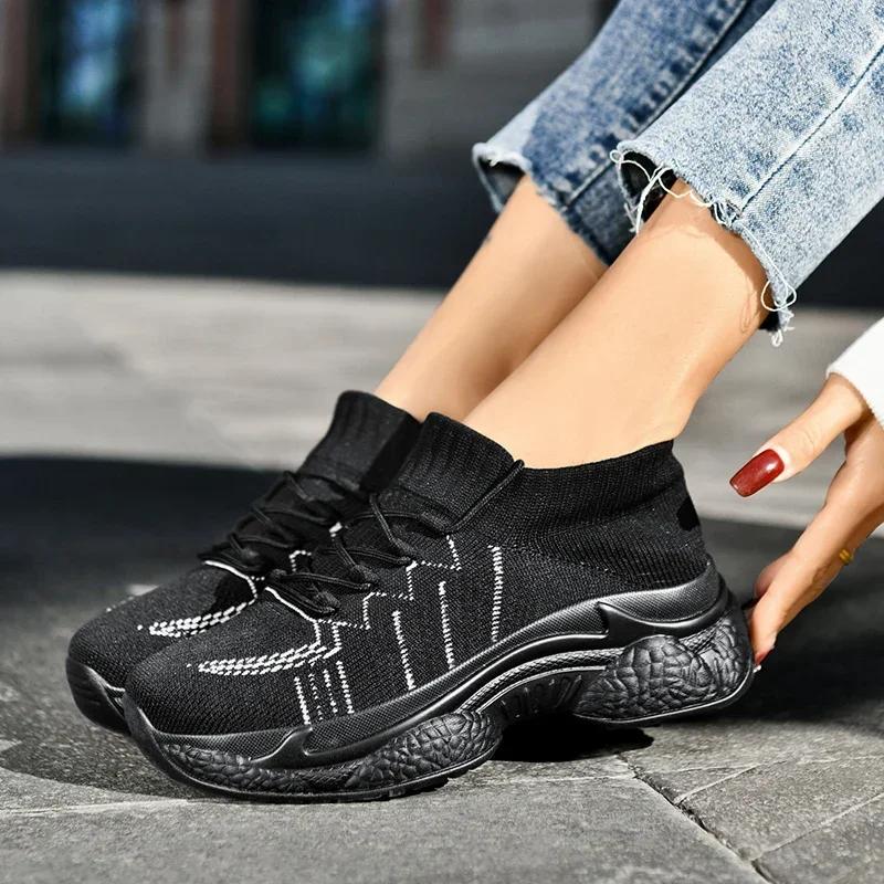 2026 Summer New Textile Mesh Breathable Height Increasing Socks Shoes for Couples Casual Sports Shoes35-44
