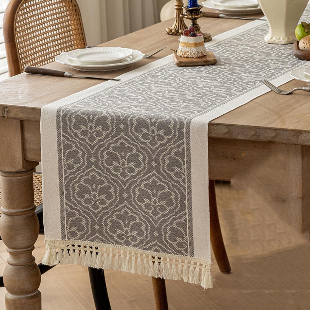 Jacquard Ethnic Style Table Runner with Tassel Tablecloth Table Flag Table Cover  Table Decor