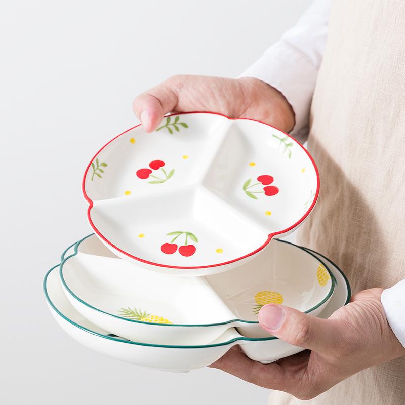 Nordic Ceramic Tableware Grid Plates Children'S Separate Plates Breakfast Plates Creative Household Vegetable Plates Platter Separate Plates
