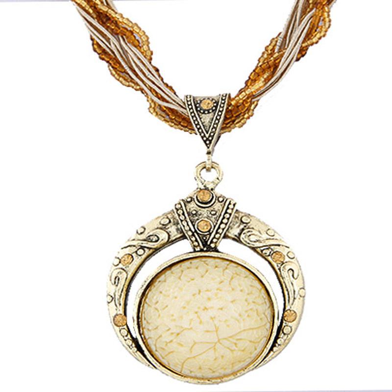 Retro handmade necklace, retro disc dream Mediterranean love rice bead sweater chain