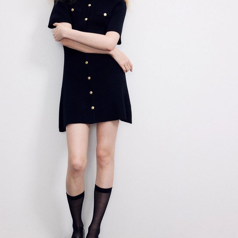 Spring New Women's Clothing Fashion Style French Rib Knitting Round Neck T-shirt Shory Style Dress 1229076