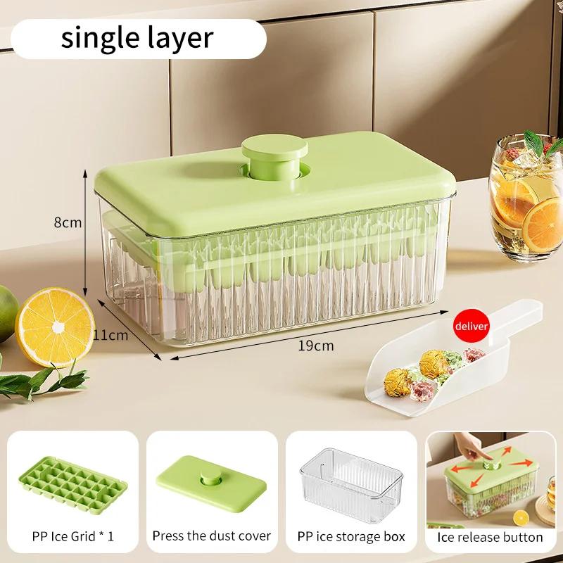 28 Grids Ice Cube Mold Press Ice Tray Bucket Multifunctional Ice Maker with One-touch To Release Portable Ice Box Ice Cube Tray