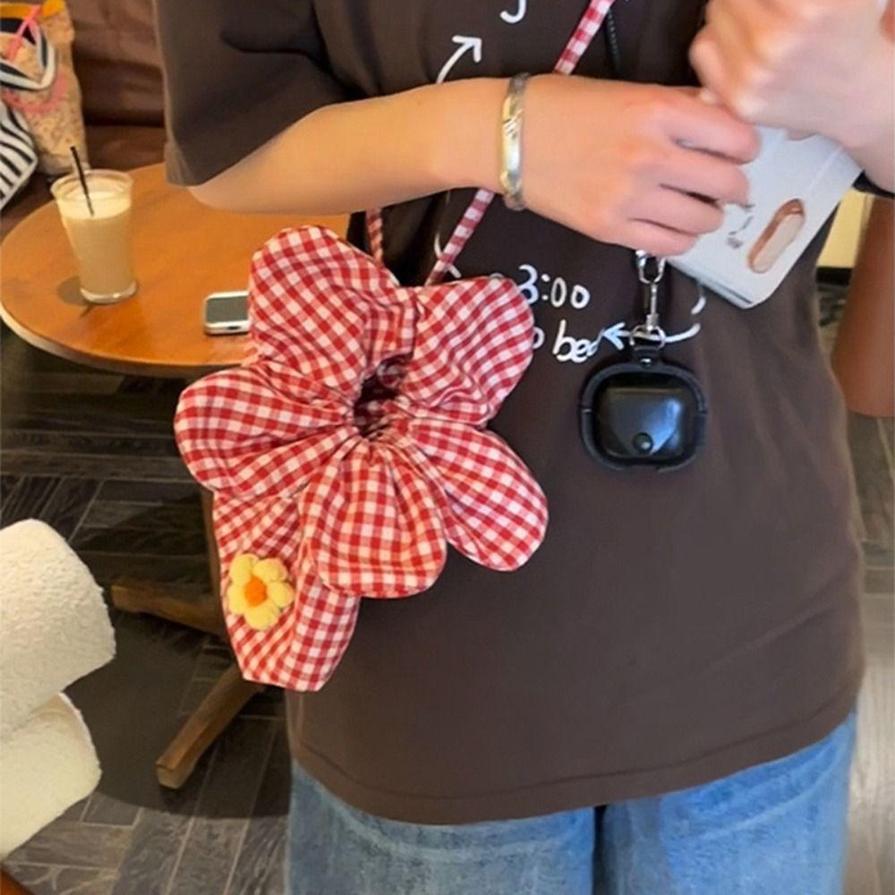 Korean Style Flower Handbag Printing Shoulder Bags Casual Plaid Drawstring Bag  Student