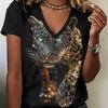 Summer Ladies 3D Printed V-Neck T-Shirt Fashion Versatile Breathable Trend Casual