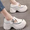 Soft Leather Thick-soled Leather Single Shoes Women's Autumn New Breathable Wedge Heel Casual Hollow White Shoes