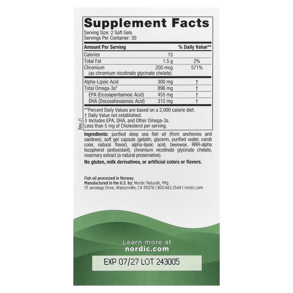 Blood Sugar Support, Omega Blend, 60 Softgels