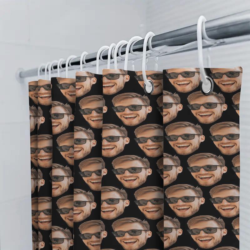 Shower Curtain Featuring Funny Faces Pattern With Name Or Photo For Bathroom Decor Modern Printing Black