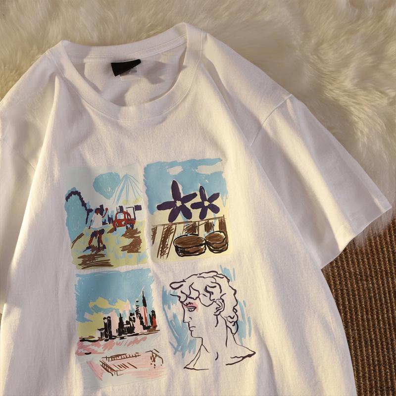 Loose Vintage Korean-Style Short-Sleeve T-Shirt for Women – Hong Kong Street Fashion