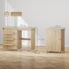 Folding Sewing Table, Drop-Leaf Front, Storage Bins, Open Shelf, Casters, Natural Wood