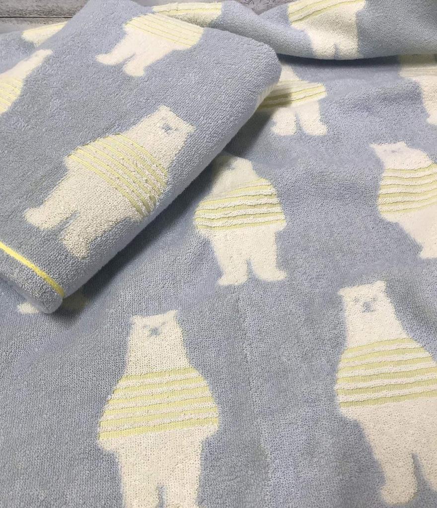 Imabari Cotton Bath Set of Border Bear 60x120cm Towels, Towels, 3, Pattern, (3 Colors)