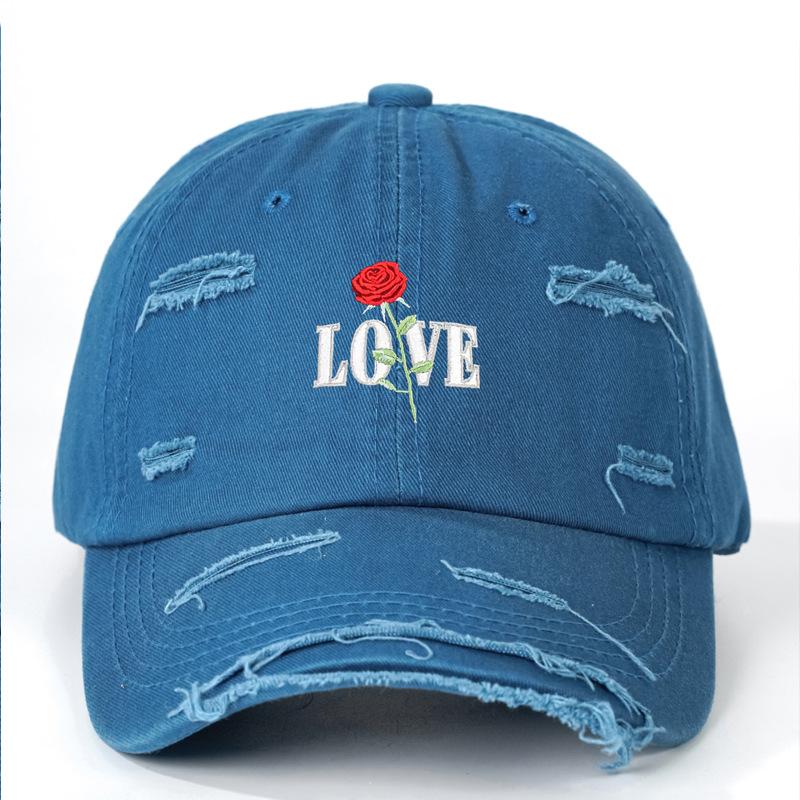 Casual Cotton 6-Panel Baseball Cap Embroidered Rose Love Design New Spring Summer Collection Curved Brim Dad Cap for Men Women