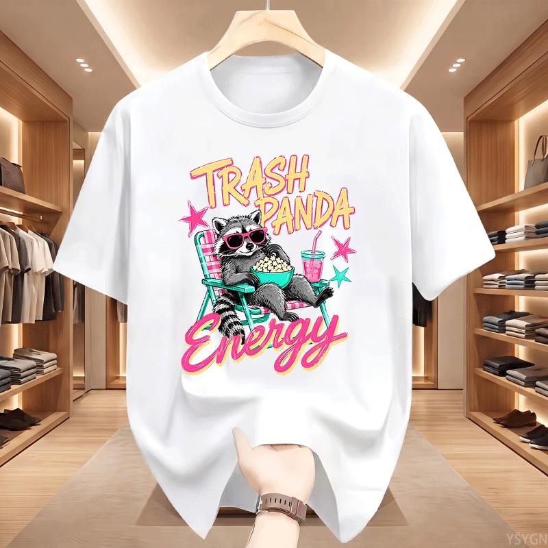 Trash Panda Energy Tshirts Raccoon Funny Animal Graphic T Shirts Casual Round Neck Printed Cotton Short Sleeve Tees Tops