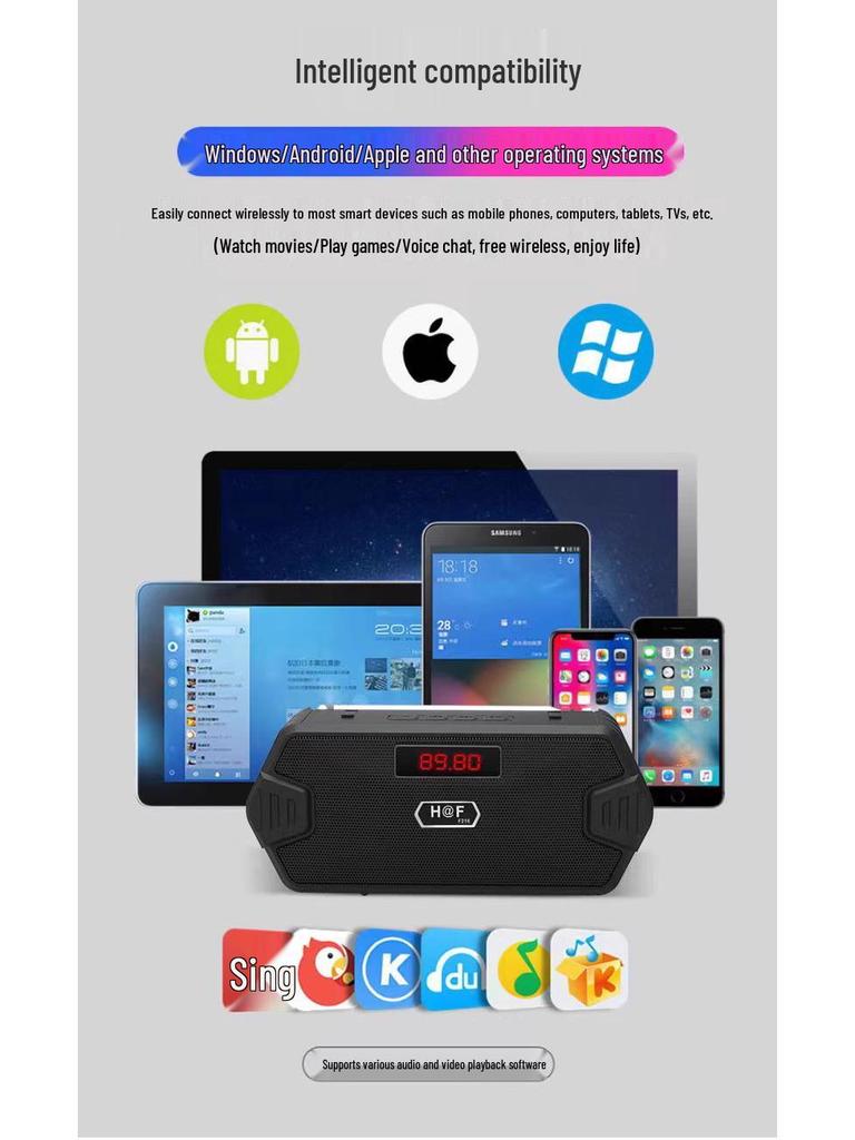 HF-F216 Portable TWS Bluetooth Speaker with Phone Stand and Radio Antenna