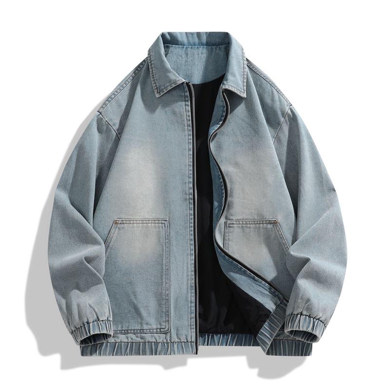 Men's Retro Denim Cotton Jacket - Spring American Style, Lapel, Motorcycle, Loose Fit, Casual