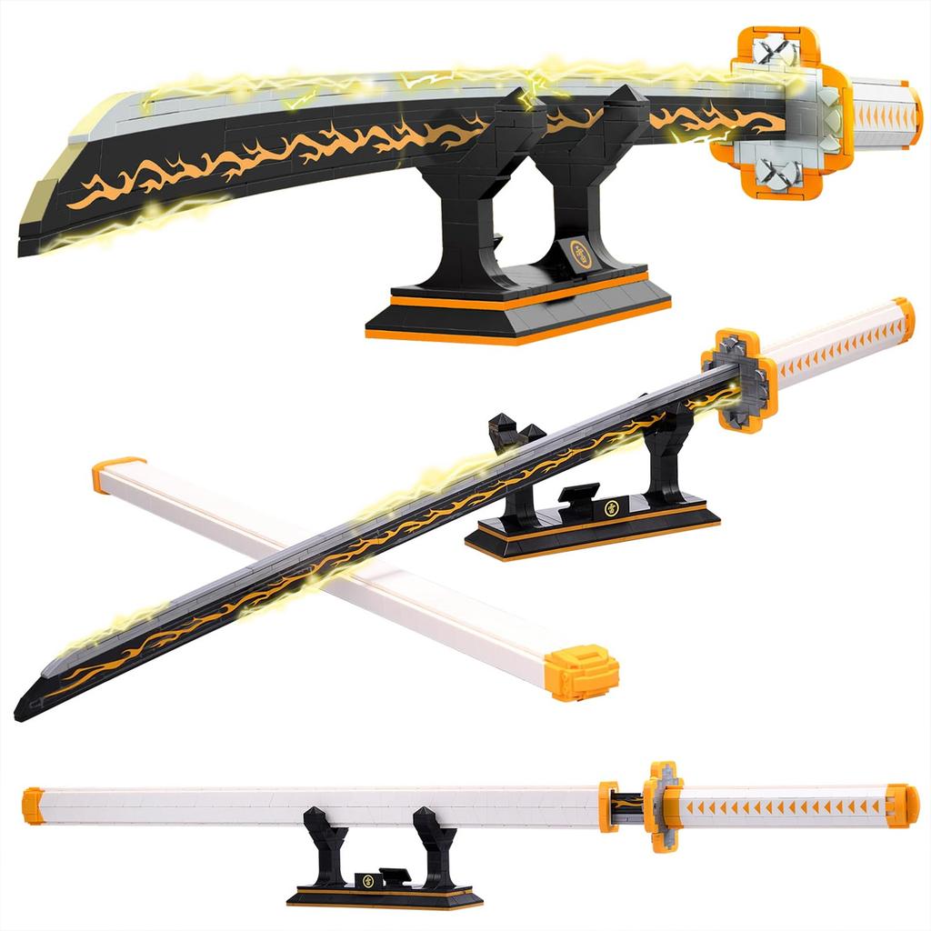 956PCS Zenitsu Sword Building Blocks Model Set 38.8in Anime Cosplay Sword Samurai Sword Building Kit for Adults and Kids Gifts