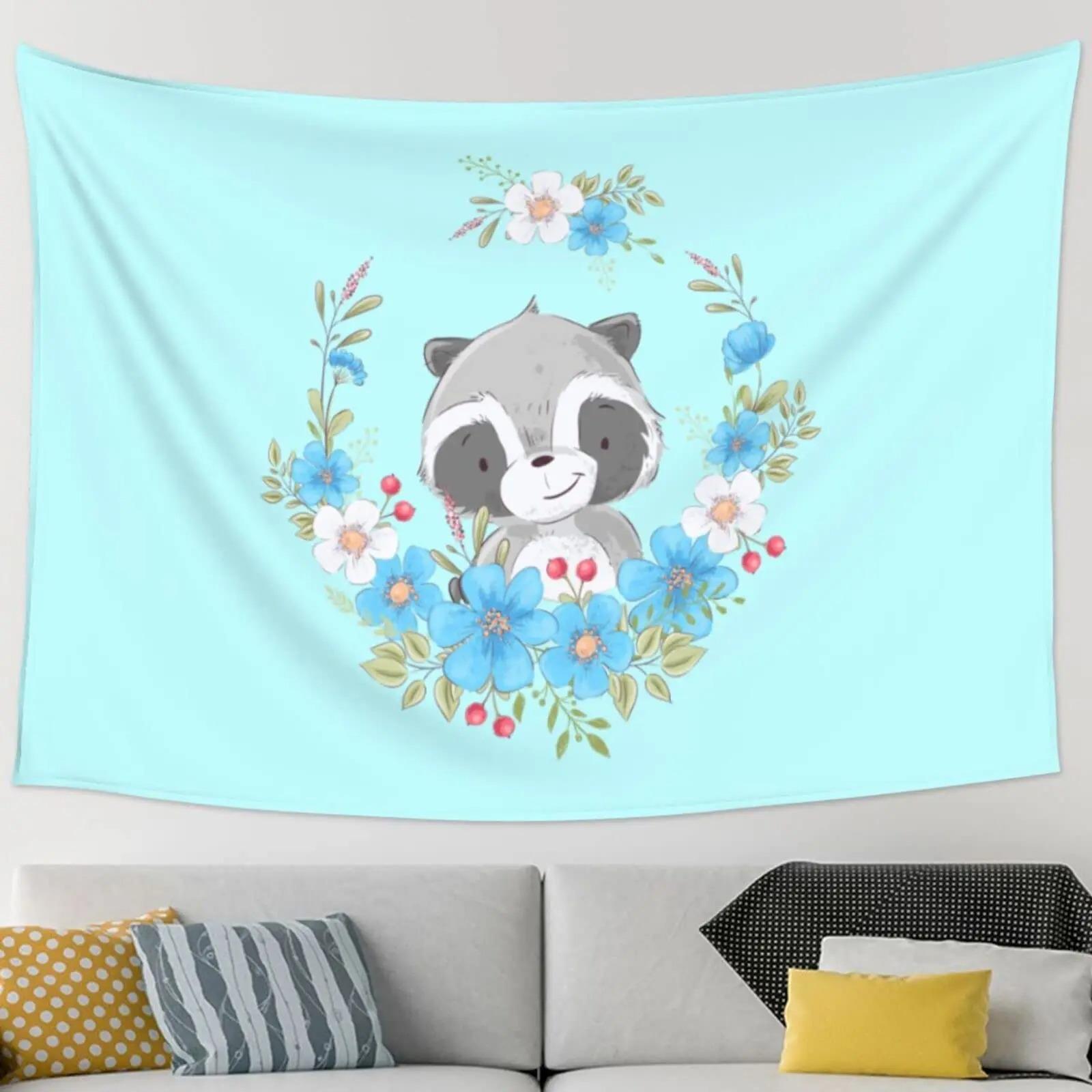 

Гобелен с рисунком мультяшного енота Гобелен для офиса, гостиной, украшения стен дома 100x75cm