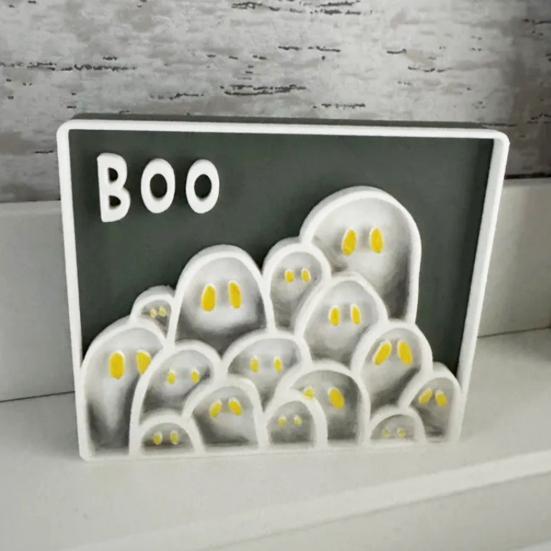 Halloween Picture Frame 3D Printed Ghost Photo Frame Ornaments for Living Room Kids Room Bedroom Halloween Party Decor