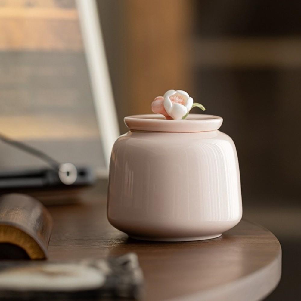 Pink Ceramic Tea Jar Flower-Patterned Tea Packaging Box Tea Container Tea Tin Can  Tea Ceremony