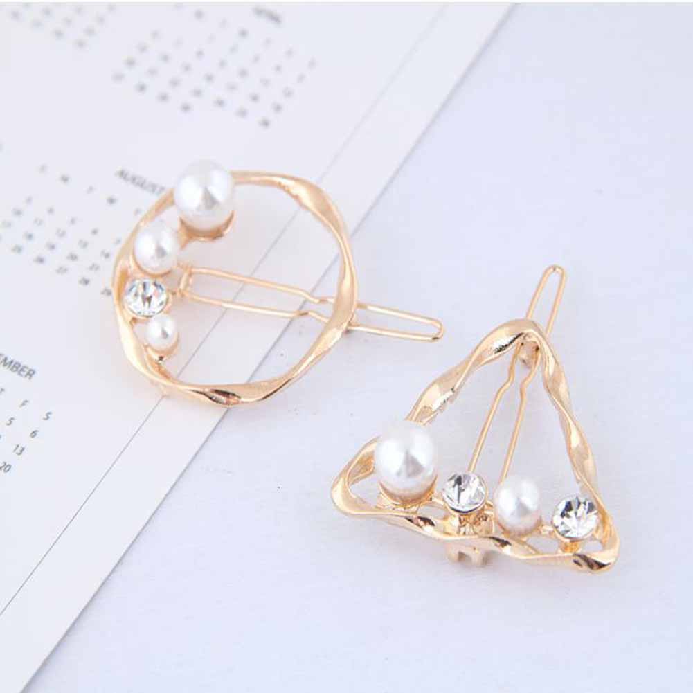 Women Hairpin Alloy Simple Style Geometry Round Triangle Love Pearl Side Clip Hairwear