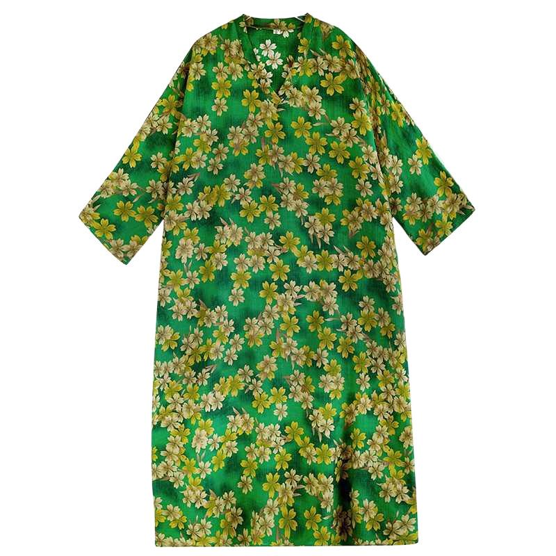 Vacation Style V-neck Retro Cotton and Linen Long Skirt