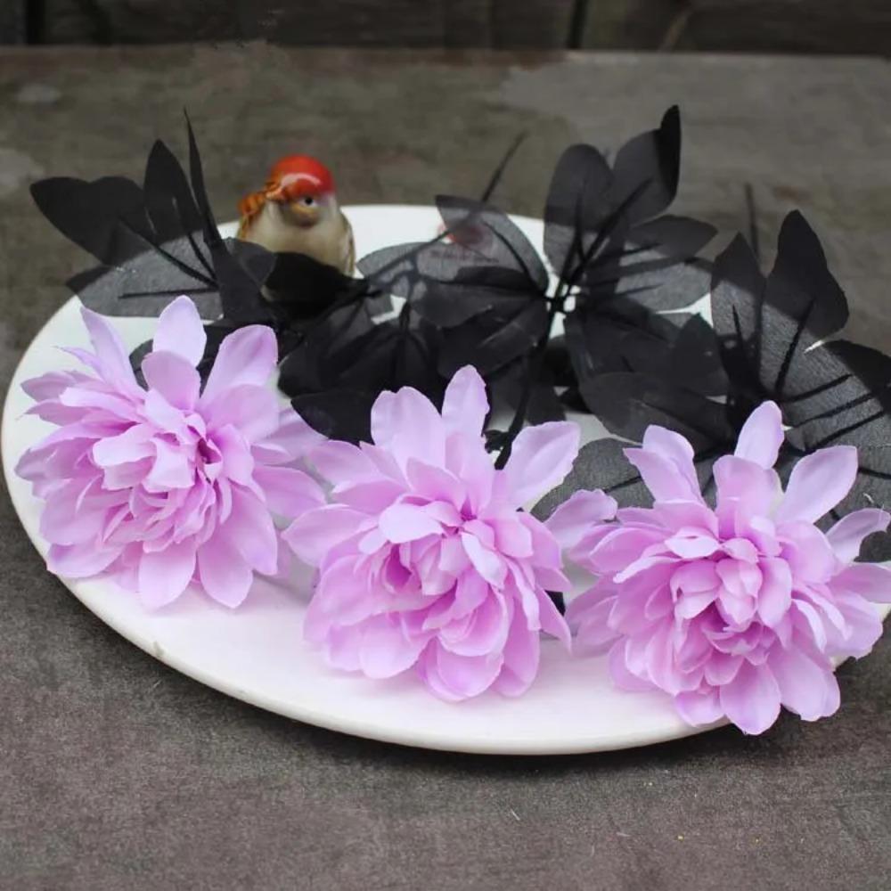 Burgundry Dahlia Black Artificial Flower Branch Wedding Flower Wall Arrangement Materials Halloween Fake Flower Table Home Decor