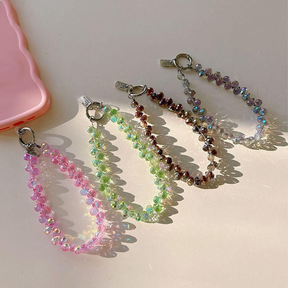 Glitter Crystal Bead Keychain Transparent Phone Lanyard Wrist Crystal Chain  for Women Girls