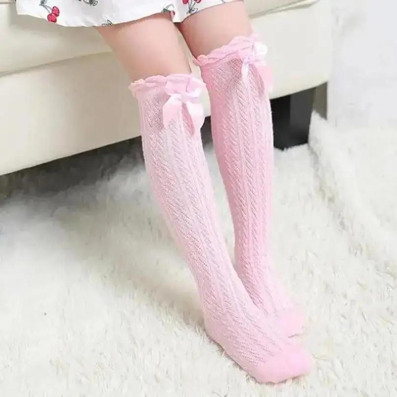 1Pair Children's Leg Warm Socks Bowknot Bubble Mouth High Tube Knee High Thin Section No Heel Pods Baby Clothing Accessories