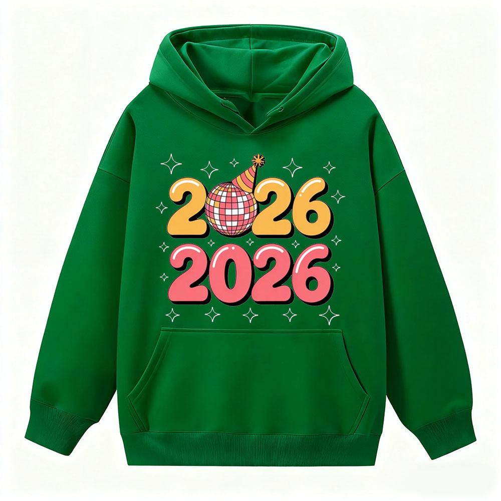 2026 New Year Retro Party Graphic Clothing Disco Ball Design Creative Hoodies Women Casual Fashion Happy New Year Holiday Tops