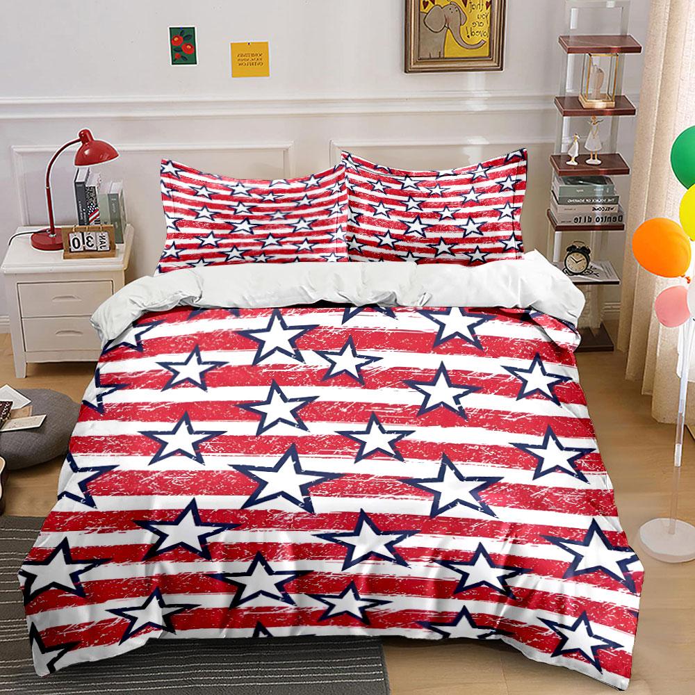 Patriotic Stars Stripes Three-Piece Set  Kid'S And Adults' Bedroom Decor, Exquisite Three-Piece Bedding Set Gift