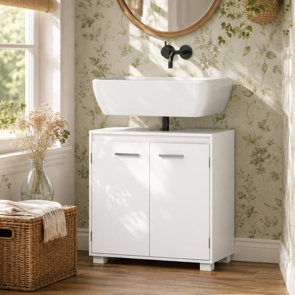 Vanity Unit, Modern Free-standing Bathroom Furniture with U-shaped Cutout, Adjustable Shelf, White