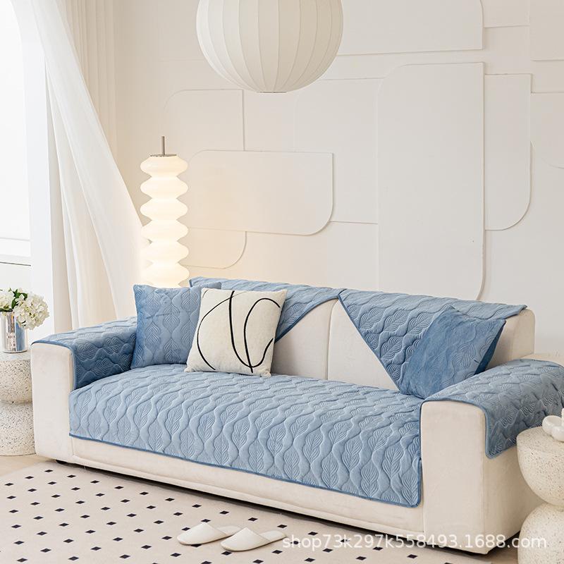 Four Seasons Universal Netherlands Velvet Sofa Cushion Quilted Fabric Cushion Nordic Simple Modern Non-Slip Solid Wood Sofa Cover