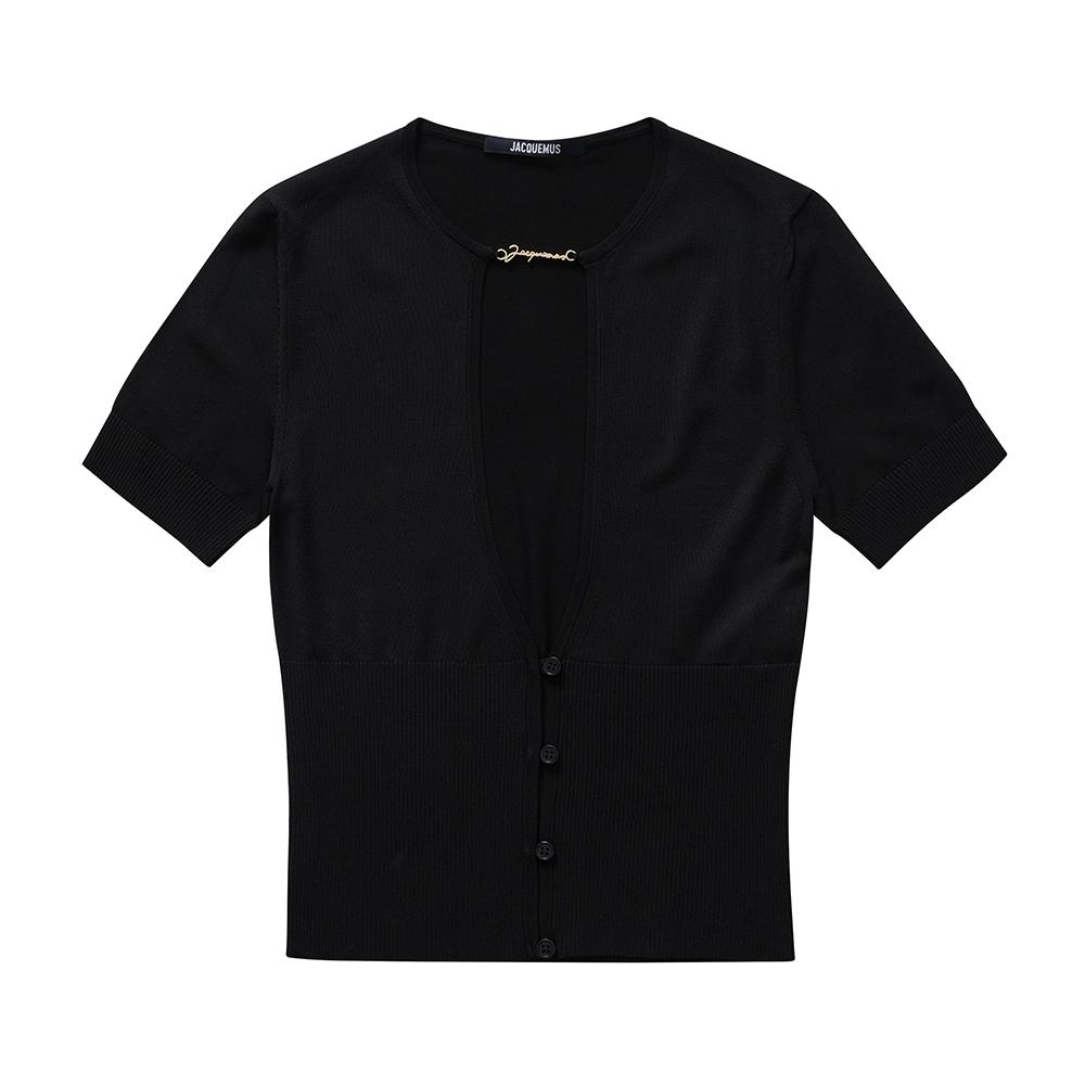 

JacquemuS 243kn470 2358 990 Le Haute Logo Charm keyhoLe Top Women S Short SLeeve Tee 243KN470-2358 990 (36)