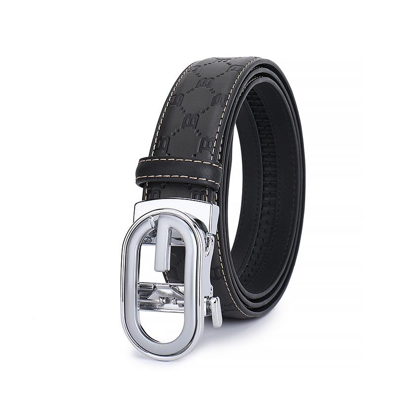 Men'S Cowhide Belt Automatic Buckle Leather Belt Middle-Aged And Young Business