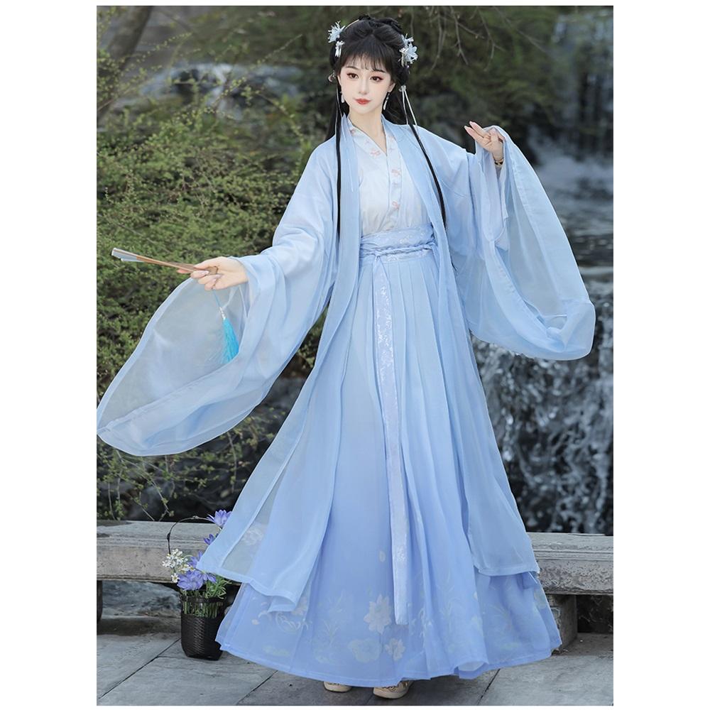Chinese Wei And Jin Dynasty Style Purple Wide-sleeved Cross-neck One-piece Skirt Daily Suit