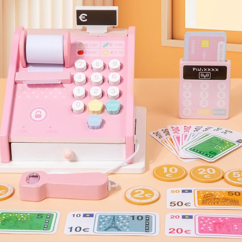 Kids Cash Register Supermarket Toy Set with Scanner Calculator Checkout Counter Kid Pretend Play Supermarket Toy Gift