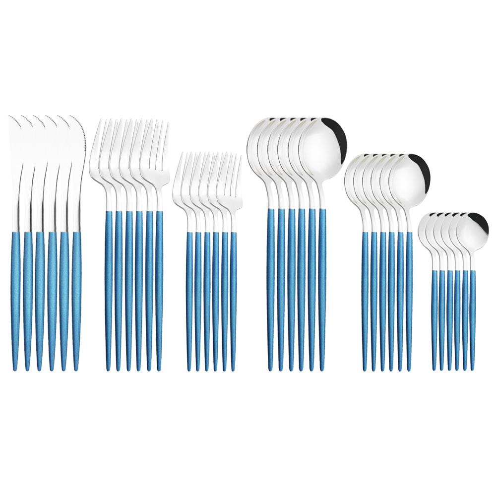 Western 36Pcs Black Gold Cutlery Set Mirror Silverware Stainless Steel Dinnerware Knife Cake Fork Spoon Tableware Flatware Kitchen Wedding Accessories