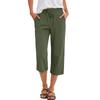 Women’s Cropped Wide Leg Pants with Elastic Waist Drawstring and Patch Pockets Casual Loose Fit Capris Trousers