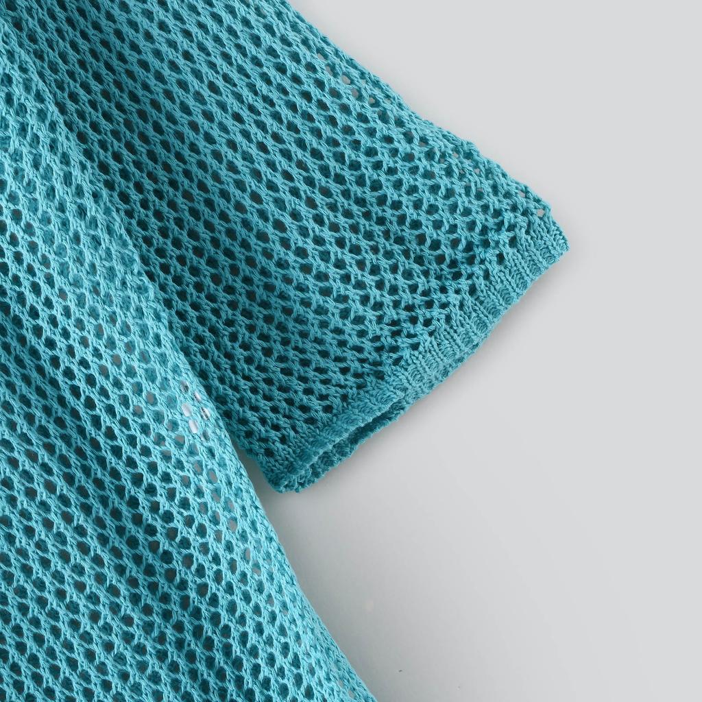 Women's Sleeve Coverups Bikini Hollow Cover Up Lace-up Net Beach Swimsuit Dress