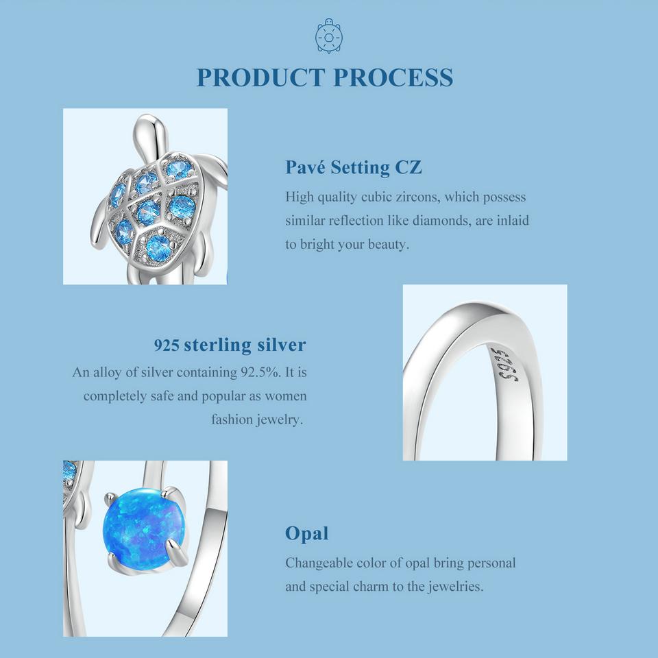 WOSTU Real 925 Sterling Silver Blue Turtle Fire Opal Opening Ring For Women Ocean Animal Stackable Ring Party Jewelry Gift